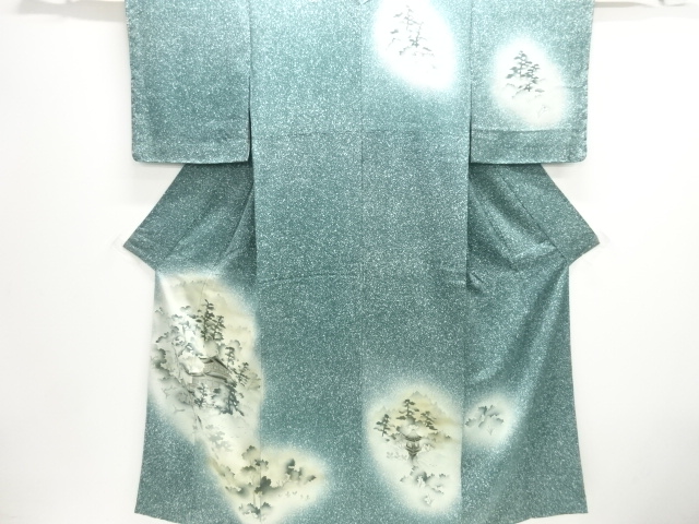 JAPANESE KIMONO / HOMONGI / EMBROIDERY / SCENERY OF TEMPLE
